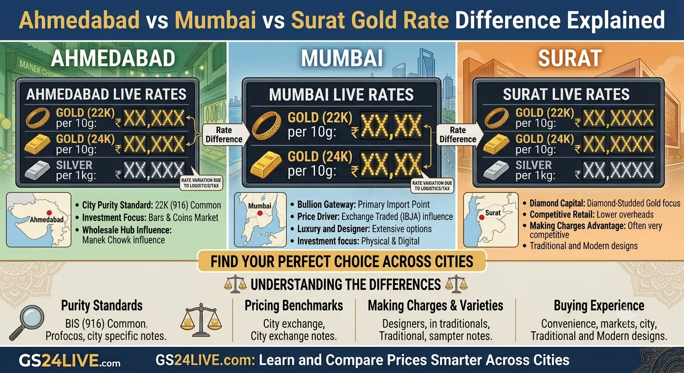 Ahmedabad vs Mumbai vs Surat Gold Rate Difference Explained